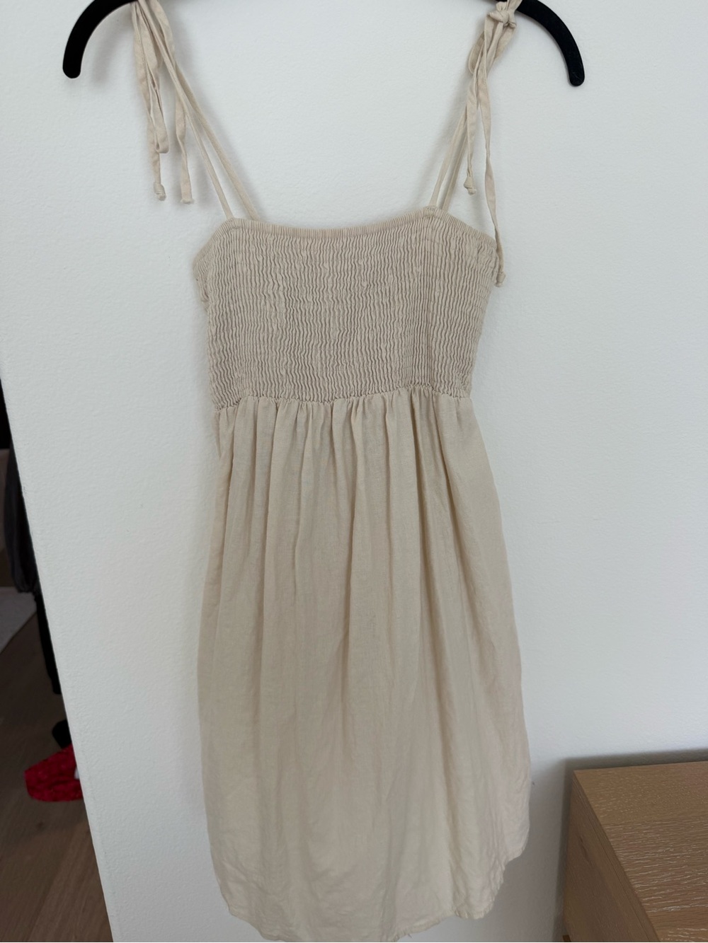 Urban Renewal Cream Smocked Tie-Strap Mini Dress